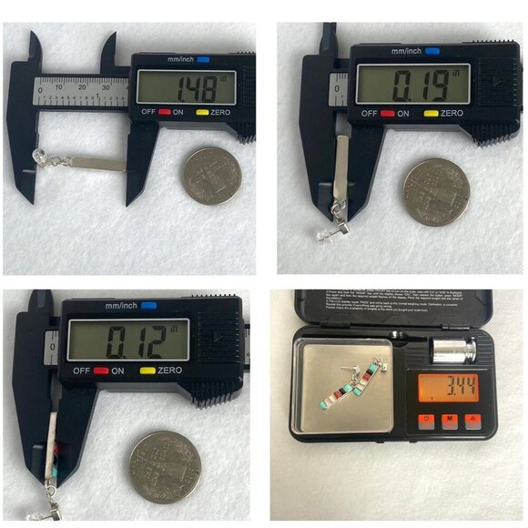 Sterling Silver 925 Multi Gemstone Turquoise Coral MOP Bar Dangle Earrings - Picture 10 of 16